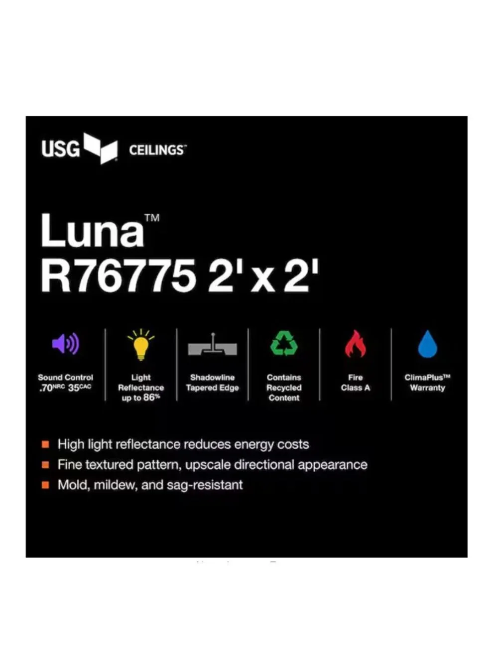 USG Ceilings Luna White 2x2 Lay-In Ceiling Tile Case of 4 (16 sq ft) R76775